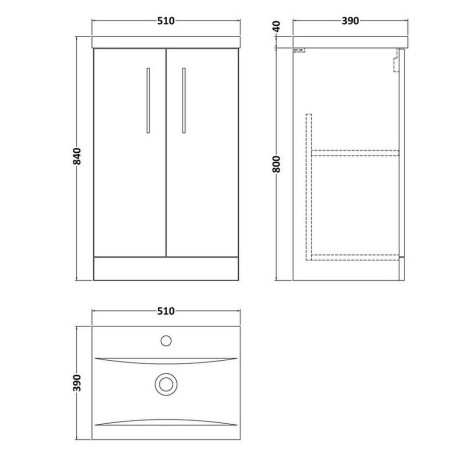 ARN2201 Nuie Arno 500mm Satin Grey Floor Standing Two Door Vanity Unit with Basin (2)