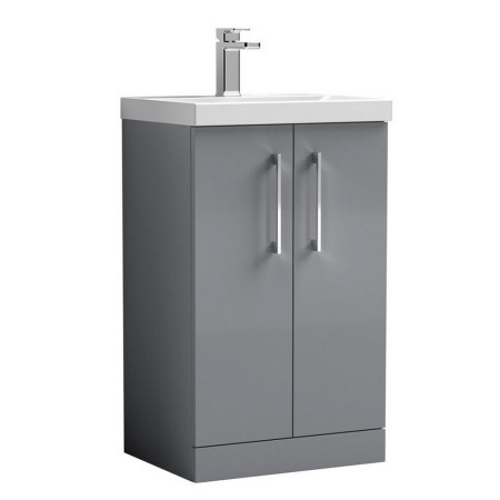 Nuie Arno 500mm Satin Grey Floor Standing Two Door Vanity Unit with Basin