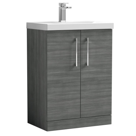 ARN503A Nuie Arno 600mm Anthracite Woodgrain Floor Standing Vanity Unit with Basin