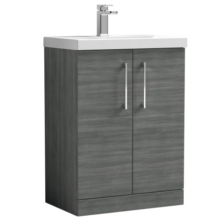 Nuie Arno 600mm Anthracite Woodgrain Floor Standing Vanity Unit with Basin