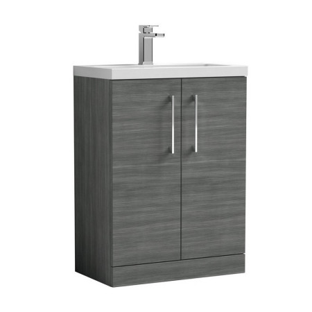 Nuie Arno 600mm Anthracite Woodgrain Compact Floor Standing Unit with Basin
