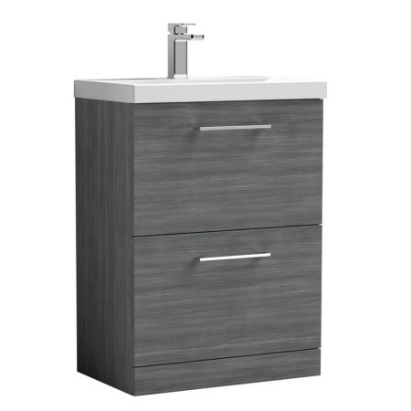 ARN533 Nuie Arno 600mm Anthracite Woodgrain Floor Standing Vanity Unit with Two Drawers (1)