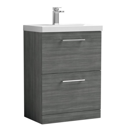 Nuie Arno 600mm Anthracite Woodgrain Floor Standing Vanity Unit with Two Drawers and Basin