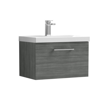 ARN522 Nuie Arno 600mm Anthracite Woodgrain Wall Hung One Drawer Vanity Unit with Basin (1)