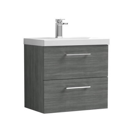 ARN524 Nuie Arno 600mm Anthracite Woodgrain Wall Hung Two Drawers Vanity Unit with Basin (1)