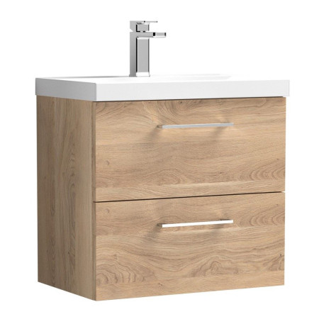 ARN3024 Nuie Arno 600mm Bleached Oak Wall Hung Two Drawer Vanity Unit (1)