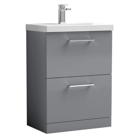 ARN1333 Nuie Arno 600mm Gloss Cloud Grey Floor Standing Vanity Unit with Two Drawers (1)