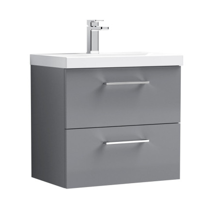 ARN1324 Nuie Arno 600mm Gloss Cloud Grey Wall Hung Two Drawers Vanity Unit with Basin (1)