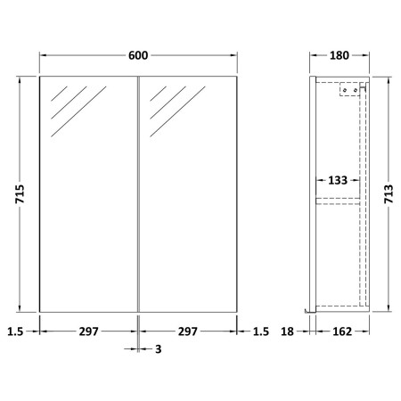 OFF2917 Nuie Arno 600mm Mirror Cabinet Blue Dimensions
