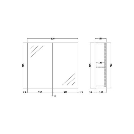 OFF117 Nuie Arno 600mm Mirror Cabinet Line Drawing
