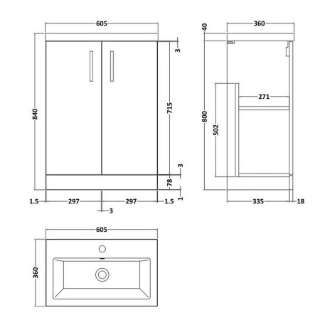 PAL029 Nuie Arno 600mm Satin Anthracite Floor Standing Compact Vanity Unit with Basin (2)