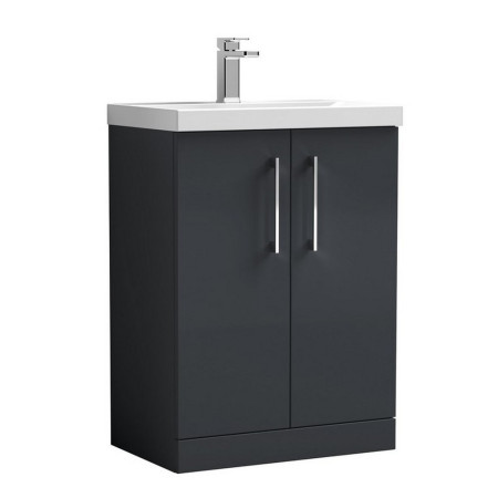 Nuie Arno 600mm Satin Anthracite Floor Standing Two Door Vanity Unit with Basin