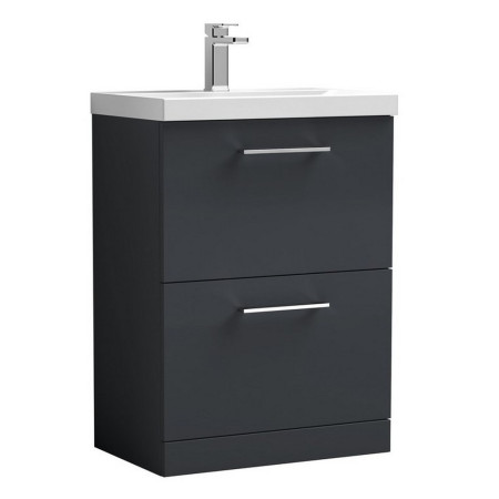 ARN1433 Nuie Arno 600mm Satin Anthracite Floor Standing Two Drawer Vanity Unit with Basin (1)