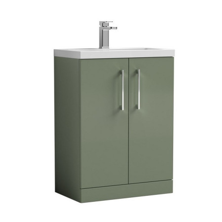 Nuie Arno 600mm Satin Green Compact Floor Standing Unit with Basin