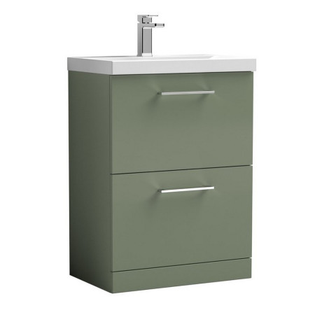 Nuie Arno 600mm Satin Green Floor Standing Vanity Unit with Two Drawers and Basin