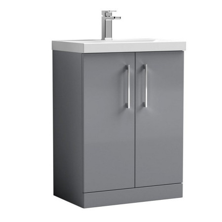 Nuie Arno 600mm Satin Grey Floor Standing Two Door Vanity Unit with Basin