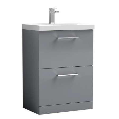 ARN2233 Nuie Arno 600mm Satin Grey Floor Standing Two Drawer Vanity Unit with Basin (1)