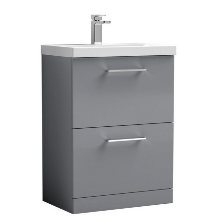 Nuie Arno 600mm Satin Grey Floor Standing Two Drawer Vanity Unit with Basin
