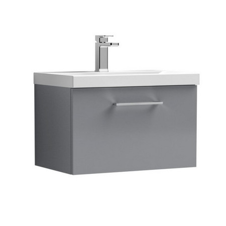 Nuie Arno 600mm Satin Grey Wall Hung One Drawer Vanity Unit with Basin