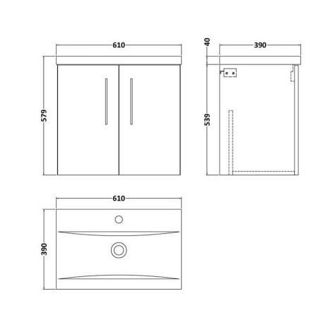ARN2223 Nuie Arno 600mm Satin Grey Wall Hung Two Door Vanity Unit with Basin (2)