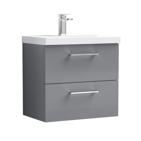 Nuie Arno 600mm Satin Grey Wall Hung Two Drawer Vanity Unit with Basin