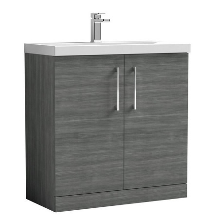 Nuie Arno 800mm Anthracite Woodgrain Floor Standing Vanity Unit with Two Doors and Basin