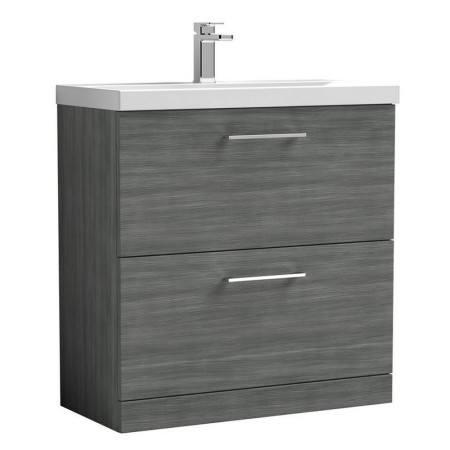Nuie Arno 800mm Anthracite Woodgrain Floor Standing Vanity Unit with Two Drawers and Basin