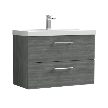 Nuie Arno 800mm Anthracite Woodgrain Wall Hung Two Drawers Vanity Unit with Basin