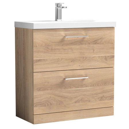 Nuie Arno 800mm Bleached Oak Floorstanding Two Drawer Vanity Unit with Basin