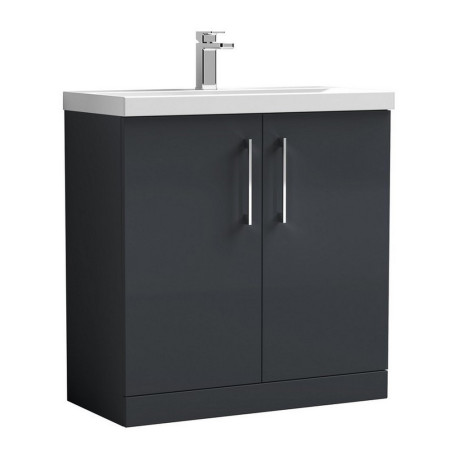 Nuie Arno 800mm Satin Anthracite Floor Standing Two Door Vanity Unit with Basin