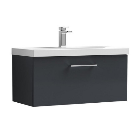 Nuie Arno 800mm Satin Anthracite Wall Hung One Drawer Vanity Unit with Basin