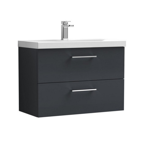 Nuie Arno 800mm Satin Anthracite Wall Hung Two Drawer Vanity Unit with Basin
