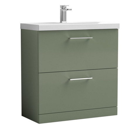 Nuie Arno 800mm Satin Green Floor Standing Vanity Unit with Two Drawers and Basin