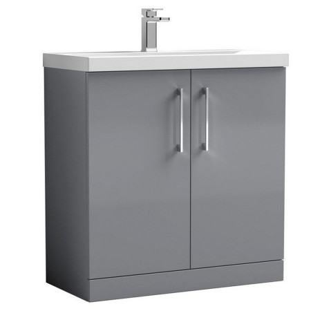 Nuie Arno 800mm Satin Grey Floor Standing Two Door Vanity Unit with Basin