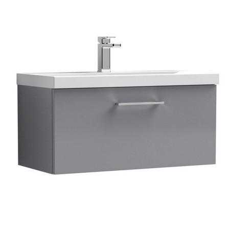 Nuie Arno 800mm Satin Grey Wall Hung One Drawer Vanity Unit with Basin