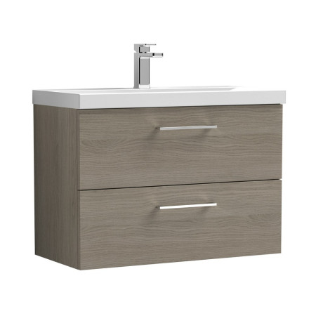 Nuie Arno 800mm Solace Oak Woodgrain Wall Hung Two Drawers Vanity Unit with Basin