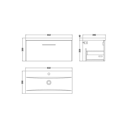 ARN125 Nuie Arno 800mm White Wall Hung One Drawer Vanity Unit with Basin (2)