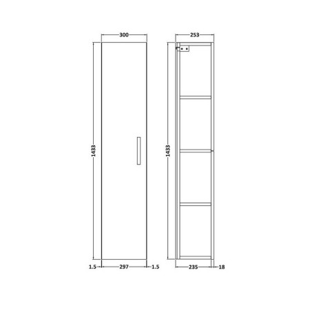 MOE1461 Nuie Arno Tall Wall Hung Single Door Unit in Satin Anthracite Line Drawing