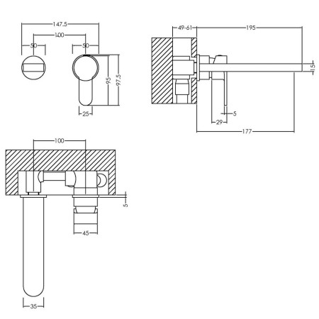 ARV381 Nuie Arvan Chrome 2TH Wall Mounted Basin Mixer Line