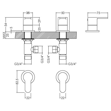 ARV308 Nuie Arvan Chrome 3/4 Side Valves Line