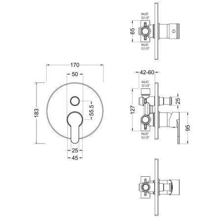 ARVMV12 Nuie Arvan Concealed Chrome Manual Shower Valve with Diverter (2)