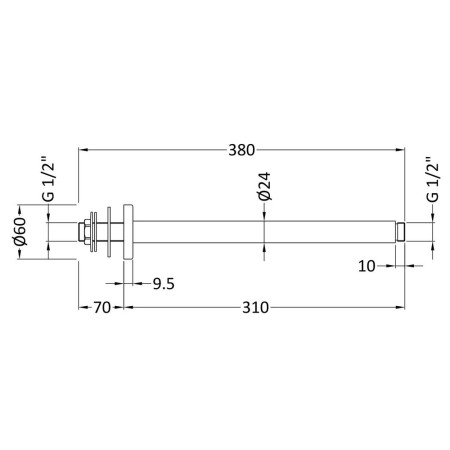 ARM1516 Nuie Arvan Long 300mm Brushed Bronze Round Ceiling Arm Line Drawing
