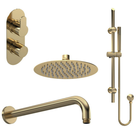 Nuie Arvan Round Brushed Brass Two Outlet Concealed Shower Set
