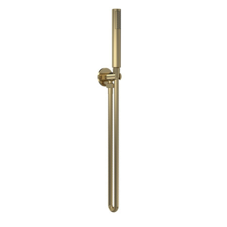 A8263 Nuie Arvan Rounded Outlet Elbow with Parking Bracket, Flex and Handset Brushed Brass