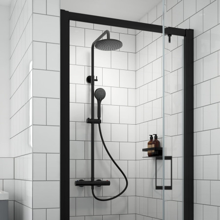 JTY475 Nuie Arvan Rounded Thermostatic Bar Shower with Telescopic Kit Black Lifestyle