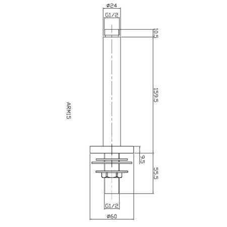 ARM1515 Nuie Short 150mm Brushed Bronze Round Ceiling Arm Line Drawing