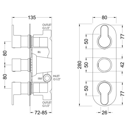 ARV15TR02 Nuie Arvan Triple Thermostatic Two Outlet Brushed Bronze Shower Valve (2)
