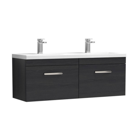 ATH040 Nuie Athena 1200mm Charcoal Black Woodgrain Two Drawer Wall Hung Vanity Unit