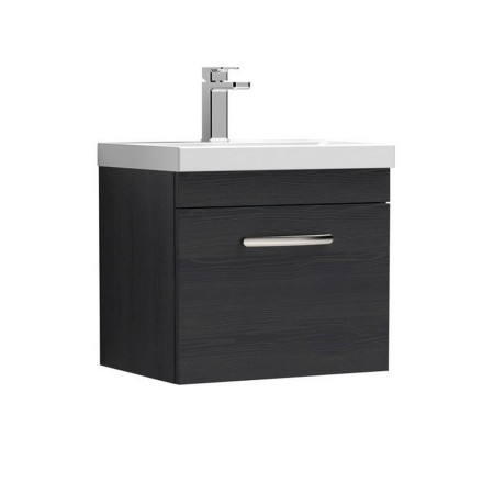 Nuie Athena 500mm Charcoal Black Woodgrain One Drawer Wall Hung Vanity Unit with Basin