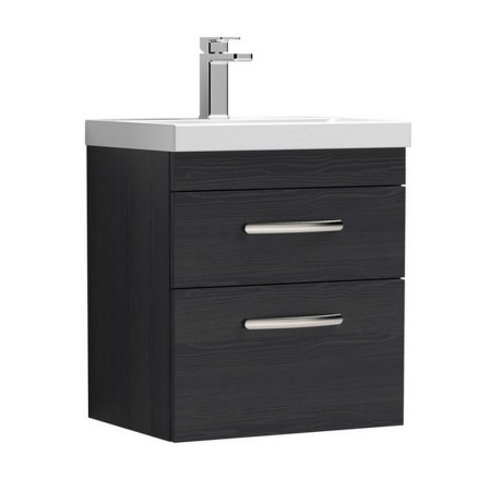 ATH019 Nuie Athena 500mm Charcoal Black Woodgrain Two Drawer Wall Hung Vanity Unit